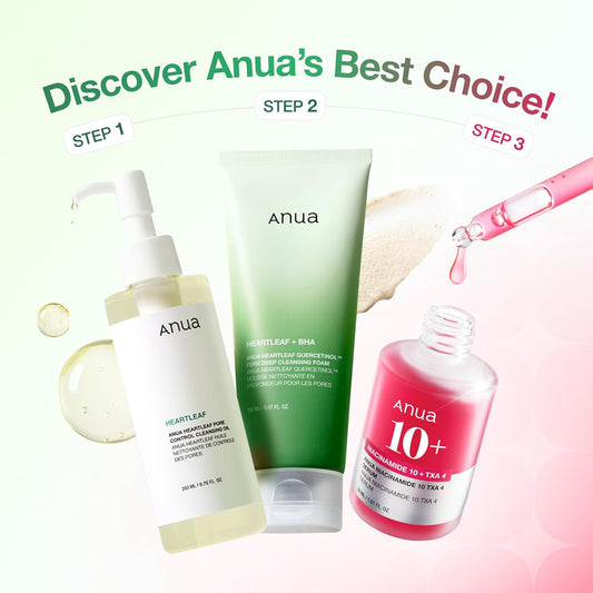Anua 3-Step Glass Skin Beginner Set | Double Cleansing & TXA Serum with Niacinamide | Korean Skincare for Radiant, Clear & Smooth Complexion