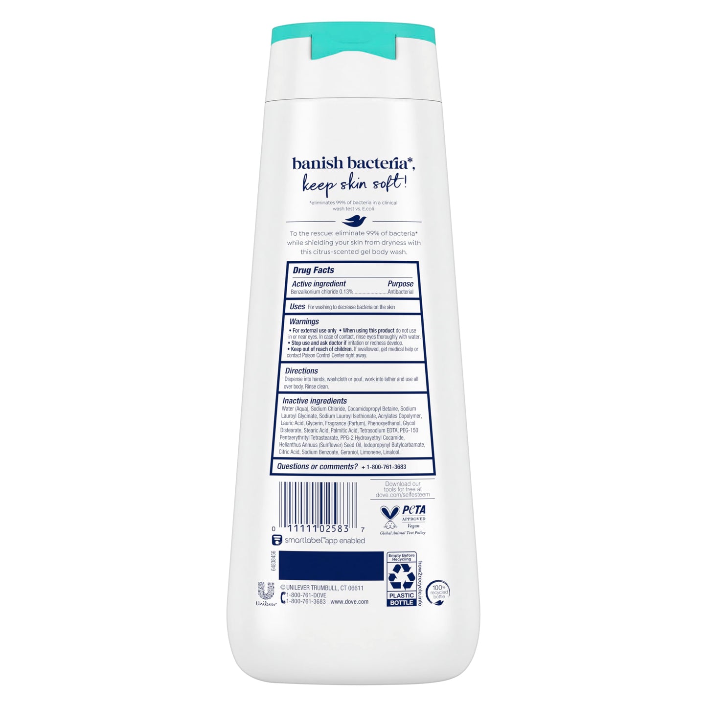 Dove Antibacterial Body Wash – 20 oz, Moisturizing & Hydrating for All Skin Types