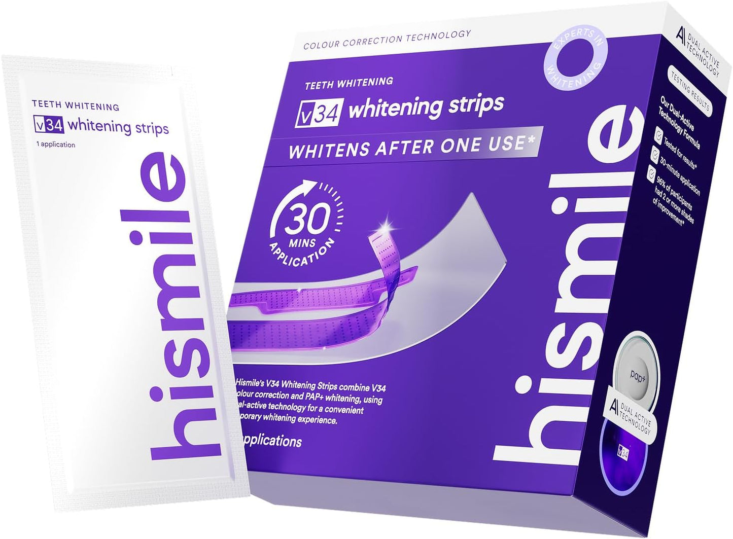 Hismile V34 Teeth Whitening Strips – Purple Colour Correction, Peroxide-Free, Bright Smile in 30 Mins (14 Strips)