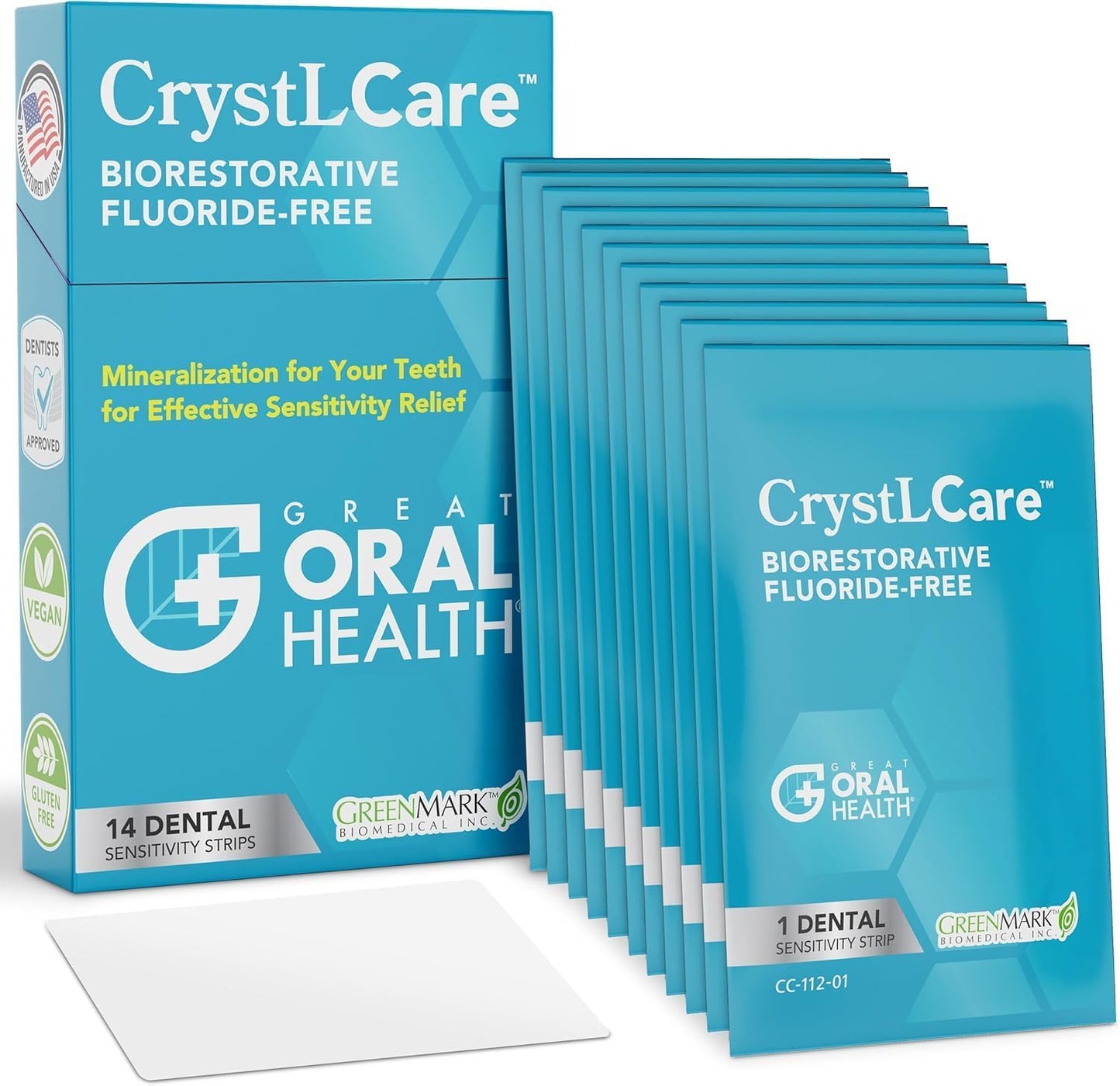 CrystLCare Tooth Sensitivity Strips – Enamel Repair & Long-Lasting Relief | Hydroxyapatite Remineralization for Adults & Kids (14 Count)
