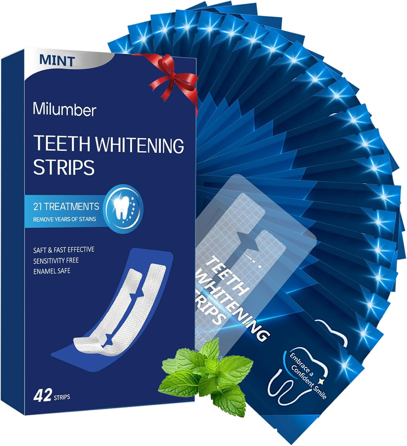 Tiras blanqueadoras Milumber para dientes sensibles – 42 tiras de menta