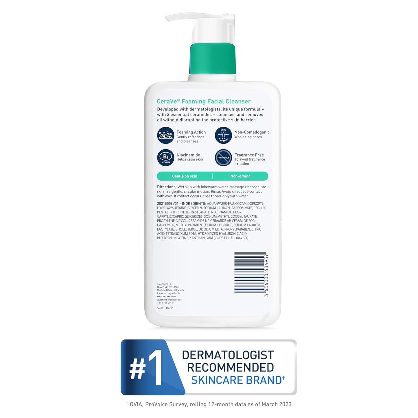 CeraVe Foaming Facial Cleanser for Normal to Oily Skin – Oil Control Face Wash with Hyaluronic Acid, Ceramides & Niacinamide, Fragrance-Free, 16oz