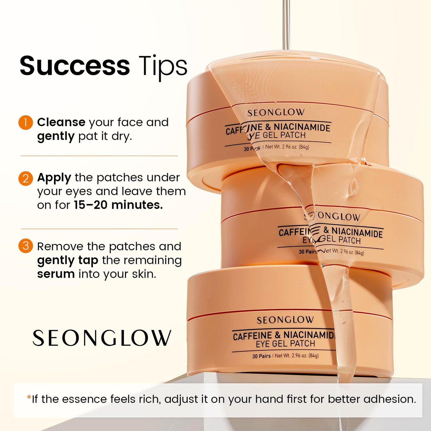SEONGLOW Caffeine Under Eye Patches – 30 Pairs Korean Hydrogel Masks for Dark Circles, Puffiness & Fine Lines | Hydrating, Brightening & Anti-Wrinkle Care