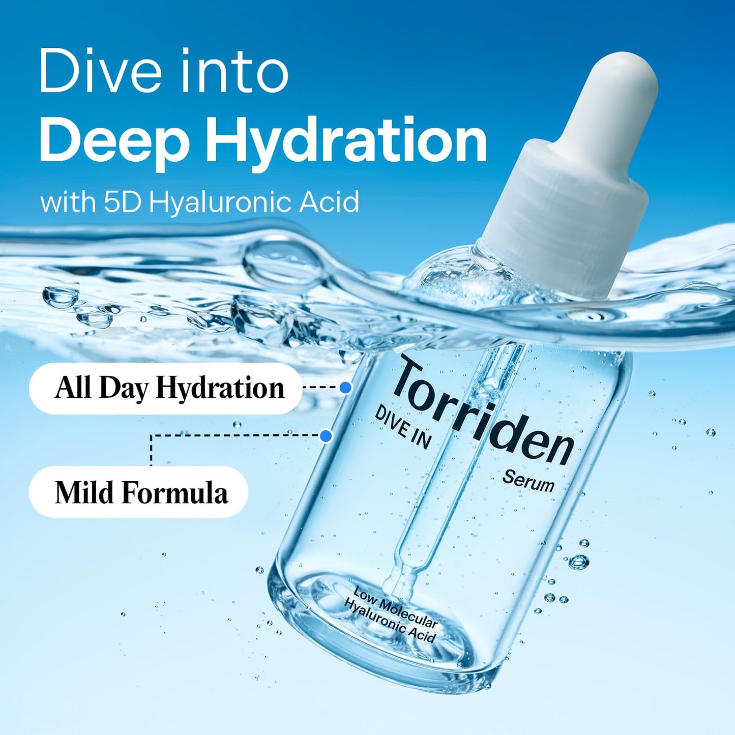Torriden DIVE-IN Hyaluronic Acid Serum 50ml – 5D Complex for Deep Hydration, Plump & Soothing Korean Skincare