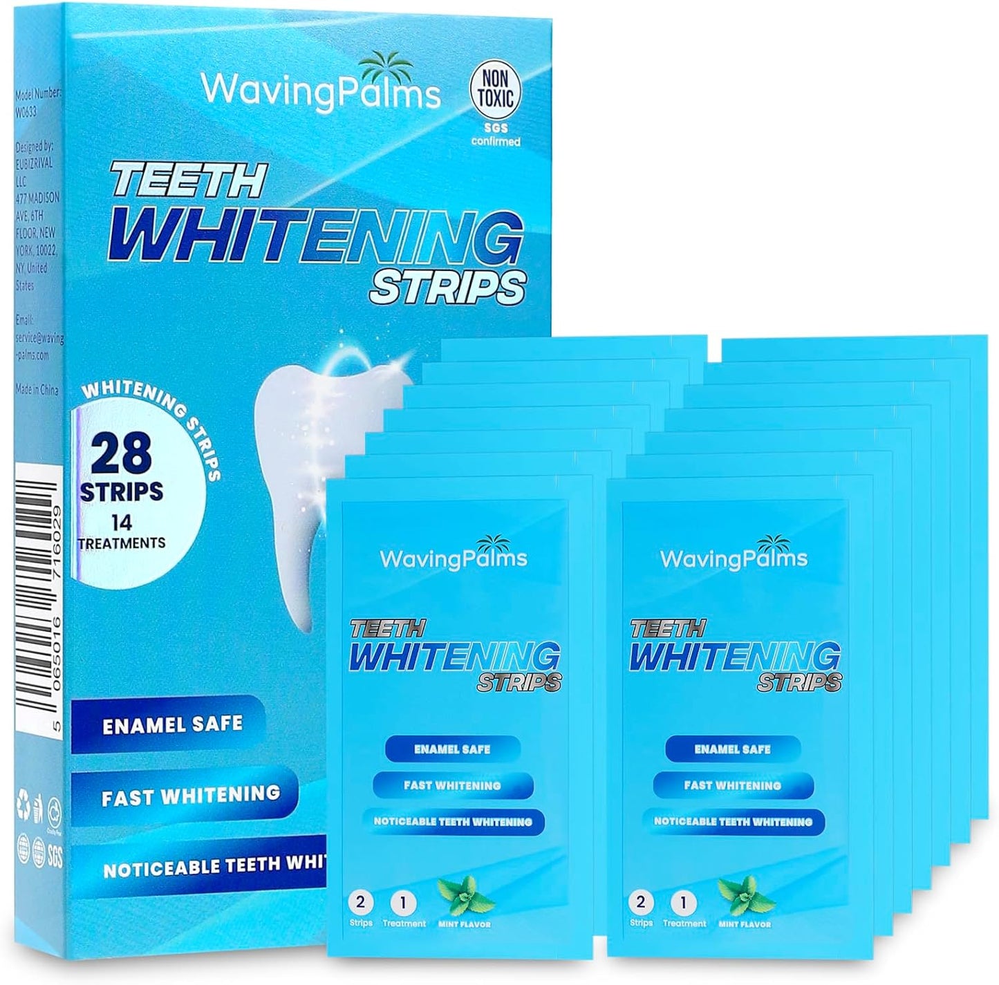 Waving Palms Teeth Whitening Strips – 28 Strips (14 Treatments) | Enamel-Safe, Fast Stain Removal & Professional Whitening Kit