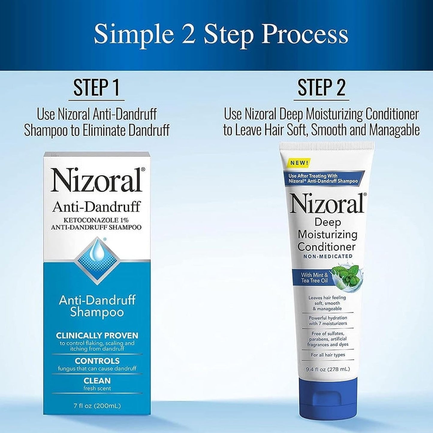 Nizoral Anti-Dandruff Shampoo & Deep Moisturizing Conditioner Bundle – Clinically Proven with Ketoconazole 1% & 7 Moisturizers (7oz + 9.4oz)