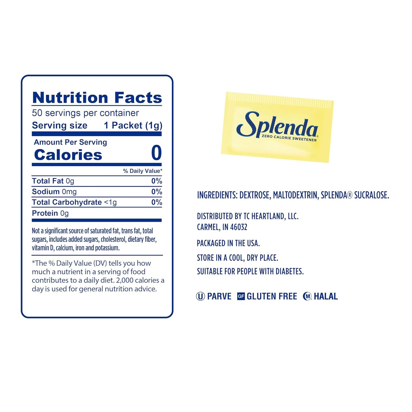 Splenda No Calorie Sweetener Packets – Zero Calorie Sugar Substitute, 50 Sachets Imported