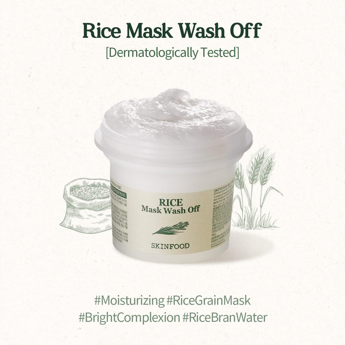 SKINFOOD Rice Mask Wash Off 120g – Brightening & Hydrating Korean Exfoliator for Smooth, Radiant Skin