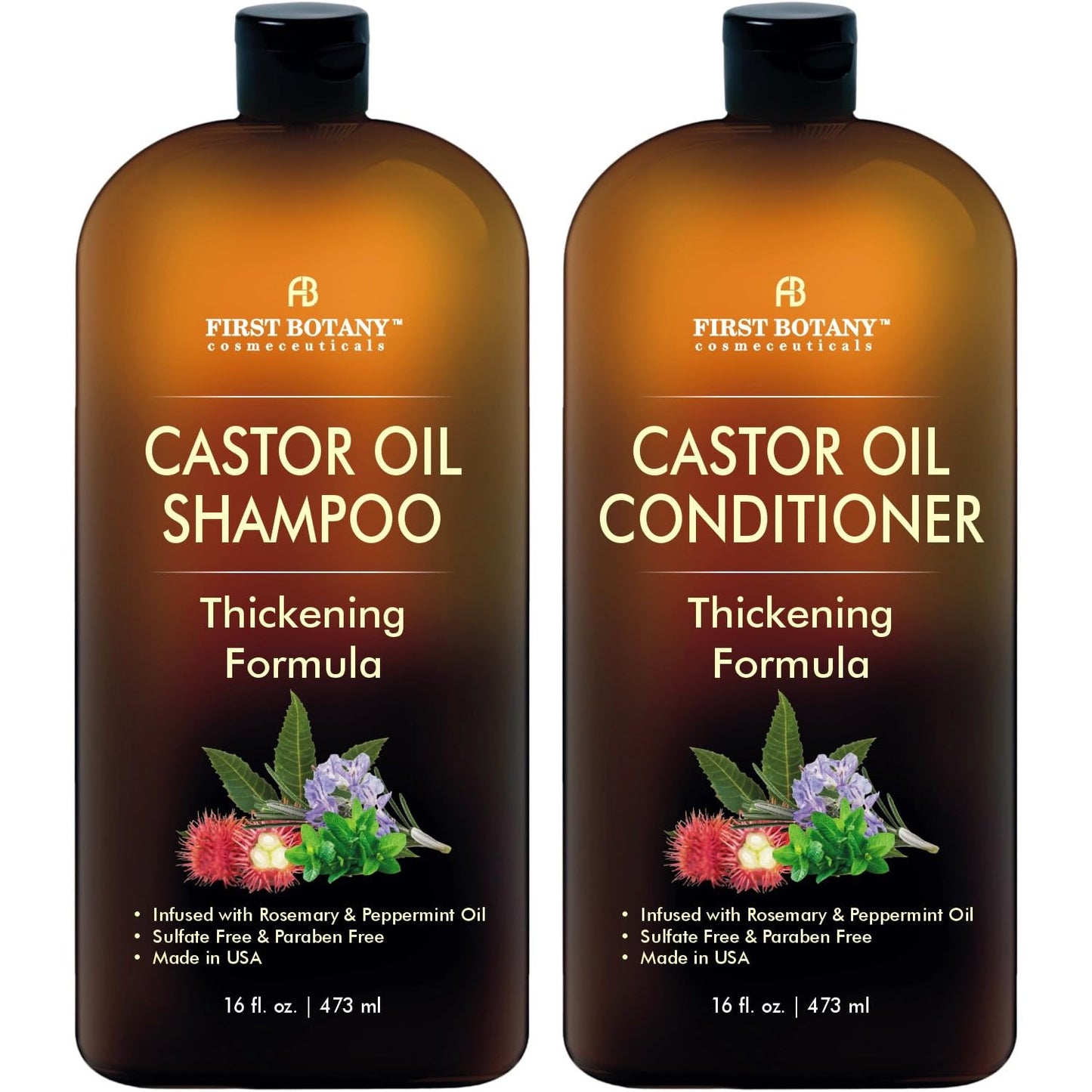 Castor Oil Shampoo & Conditioner Set | Anti-Hair Loss & Hair Regrowth Formula | Sulfate-Free, Thickening & Anti-Dandruff Care for Men & Women | 16 oz