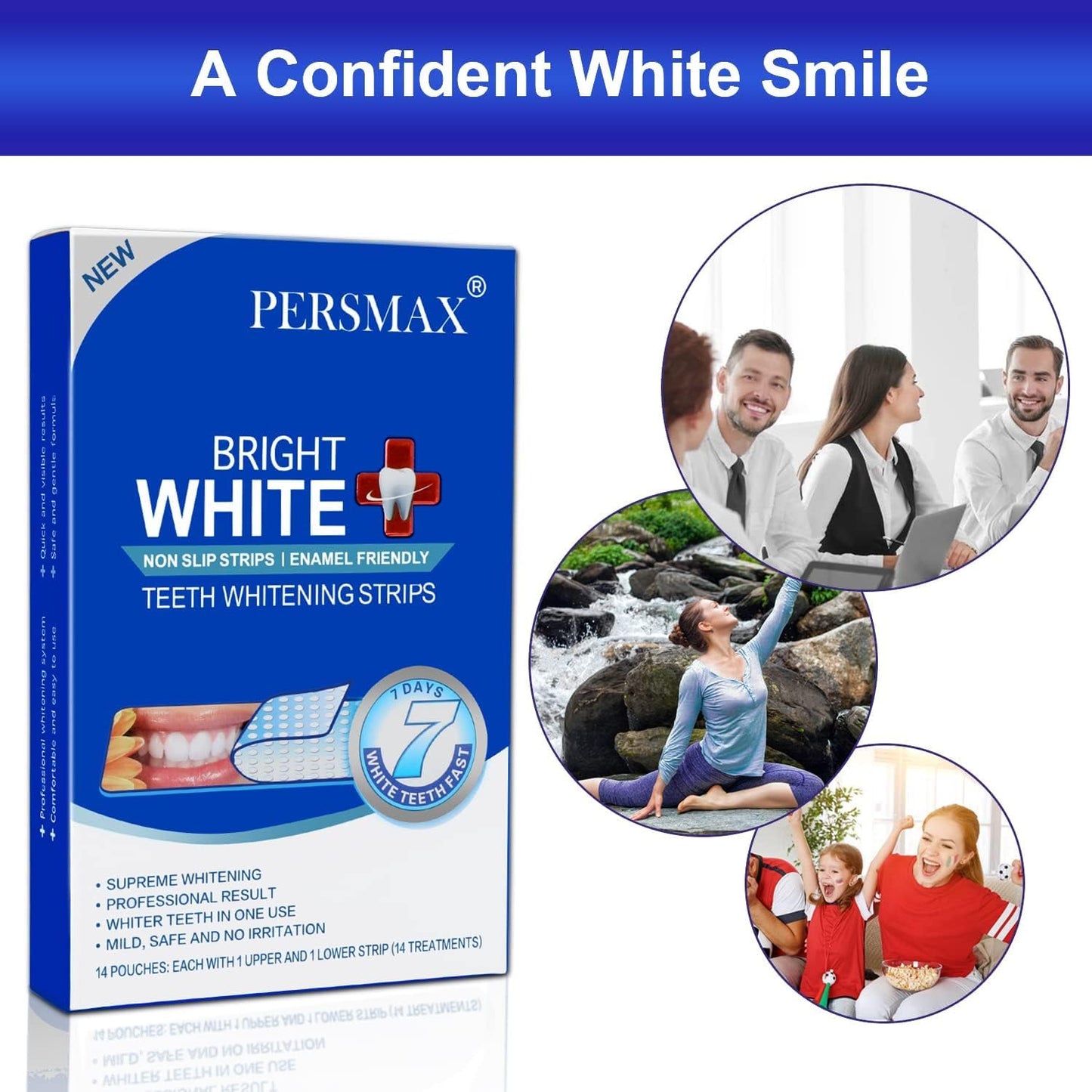 PERSMAX Teeth Whitening Strips Kit – Enamel-Safe, Dentist Recommended, 14-Day Whitening System with 28 Non-Slip Strips for Sensitive Teeth