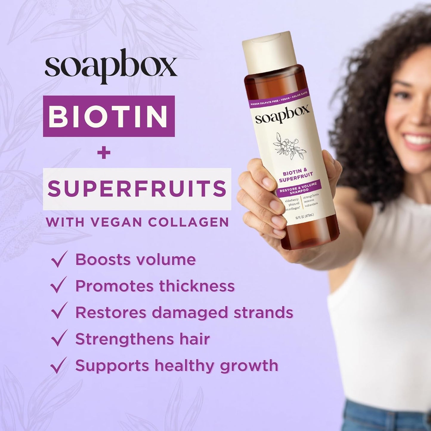 Soapbox Biotin & Superfruit Shampoo & Conditioner Set – Volumizing Hair Care with Vegan Collagen, Aloe & Shea Butter – Sulfate-Free, 16 oz Each, 2 Pack