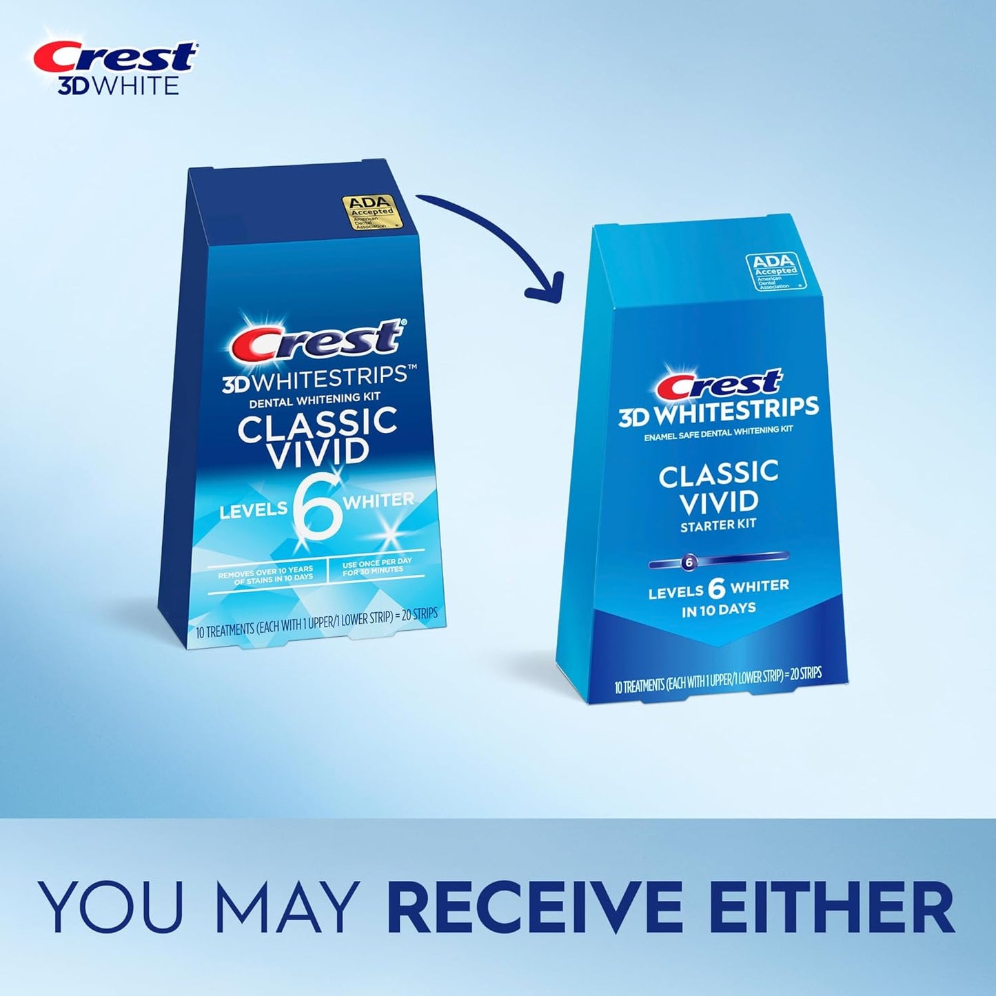 Crest 3D Whitestrips Classic Vivid – 20 Strips (10 Treatments) | Enamel-Safe, Dentist-Approved At-Home Teeth Whitening Kit