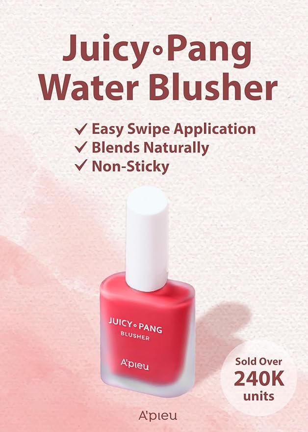 A’PIEU Juicy-Pang Water Blusher RD01 – Dewy Liquid Cheek Tint with Fruity Extracts & Rose Water for Natural Glow (0.31 fl oz)