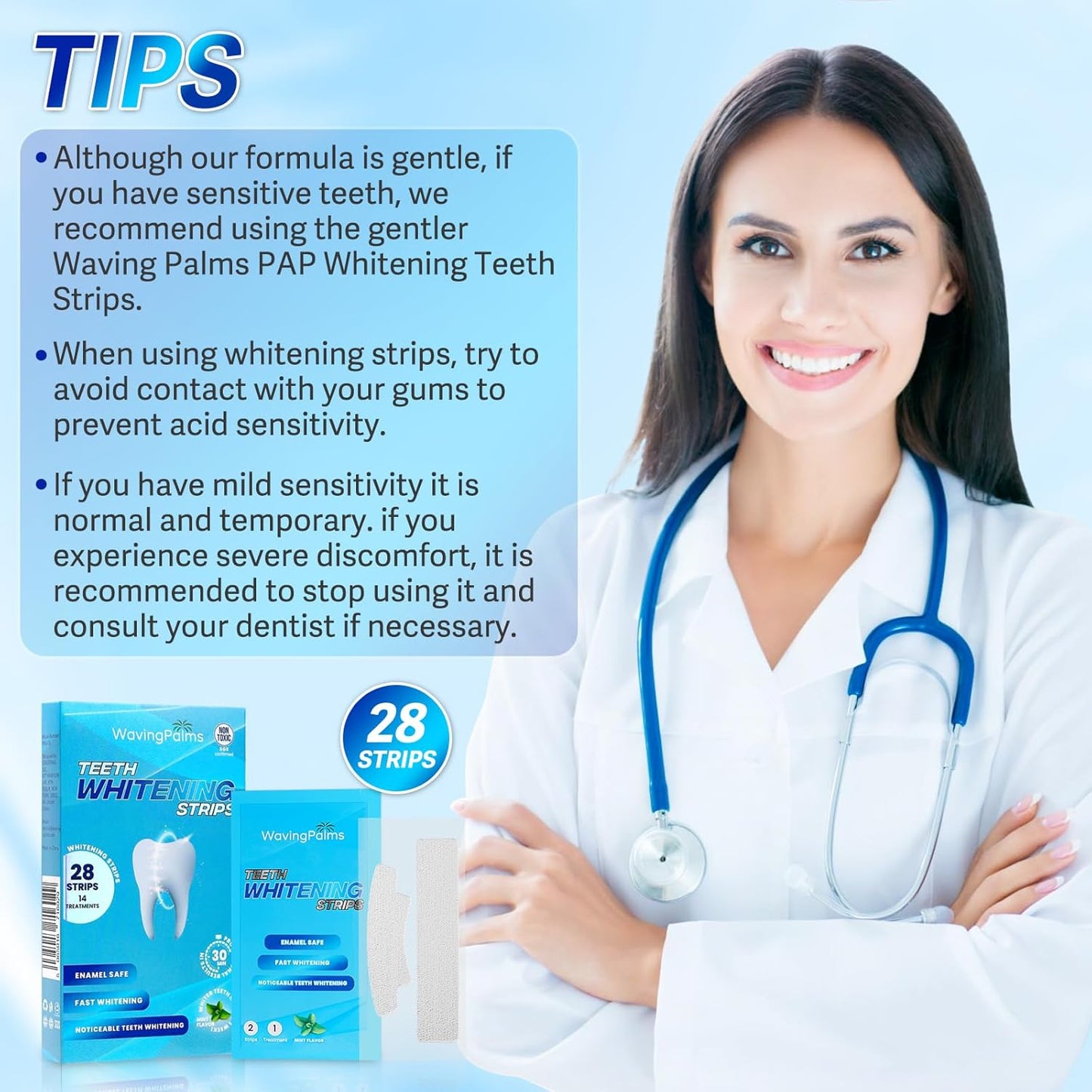 Waving Palms Teeth Whitening Strips – 28 Strips (14 Treatments) | Enamel-Safe, Fast Stain Removal & Professional Whitening Kit