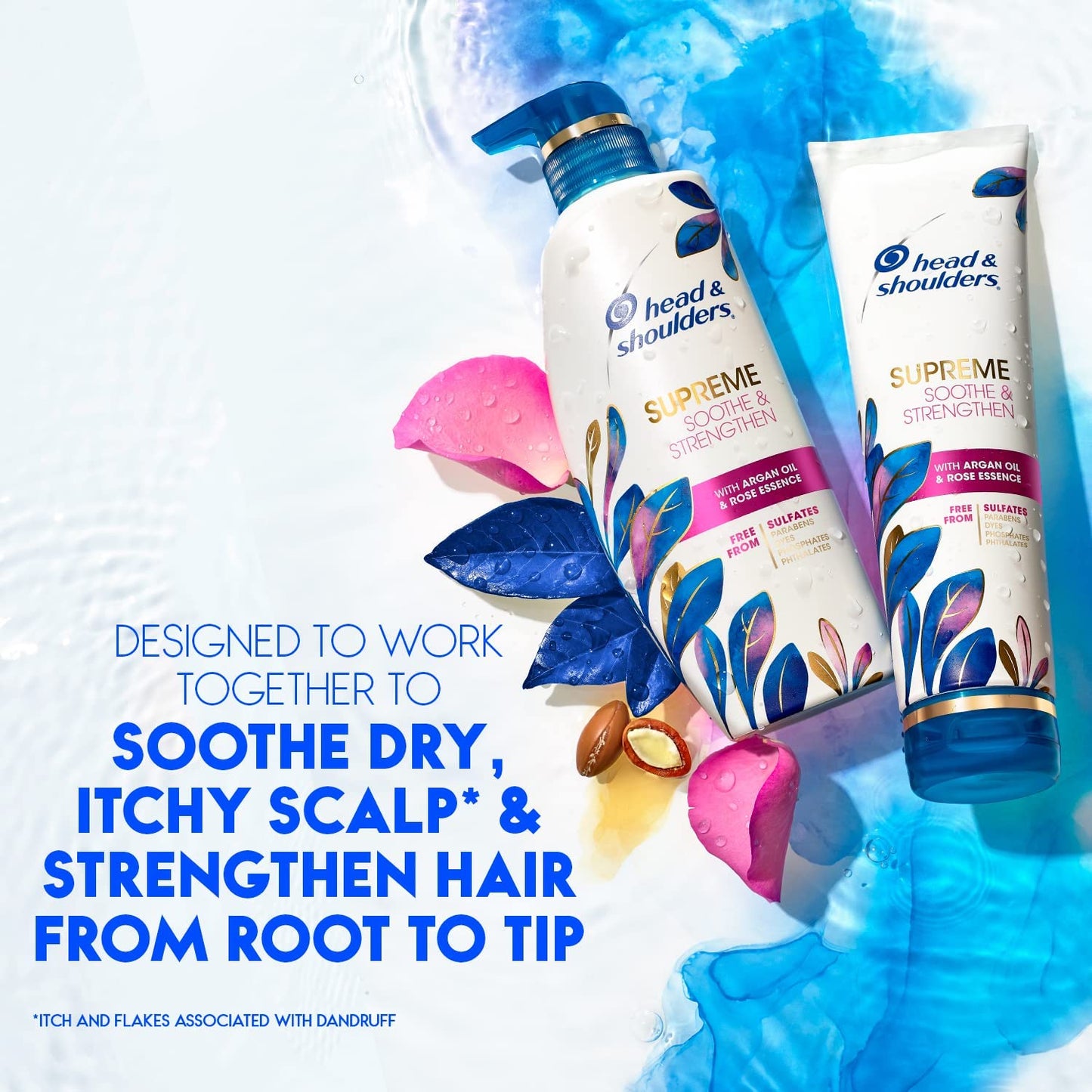 Head & Shoulders Supreme Sulfate-Free Shampoo & Conditioner Set | Dry Scalp & Dandruff Treatment with Argan Oil & Rose Essence, 21.2 fl oz (2-Pack)