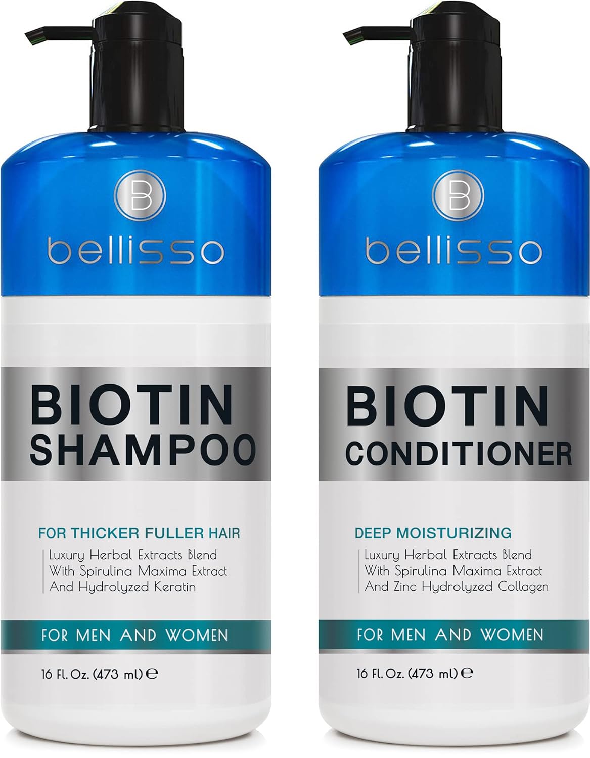 Bellisso Biotin Shampoo & Conditioner Set – Sulfate-Free, Paraben-Free, Keratin-Infused Hair Thickening & Volumizing Treatment for Men & Women (2-Pack)