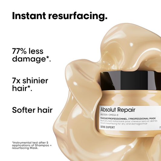 L'Oréal Professionnel Absolut Repair Hair Mask – Protein Treatment for Dry & Damaged Hair – Deep Nourishment, Repair & Shine – 9.17 oz