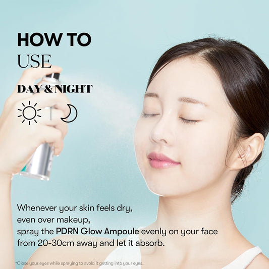VT COSMETICS PDRN Glow Ampoule Mist – Deep Hydration Facial Spray Serum with Vegan PDRN, Ceramides & Panthenol – Lightweight, Plumping Korean Skincare – 3.38 fl oz