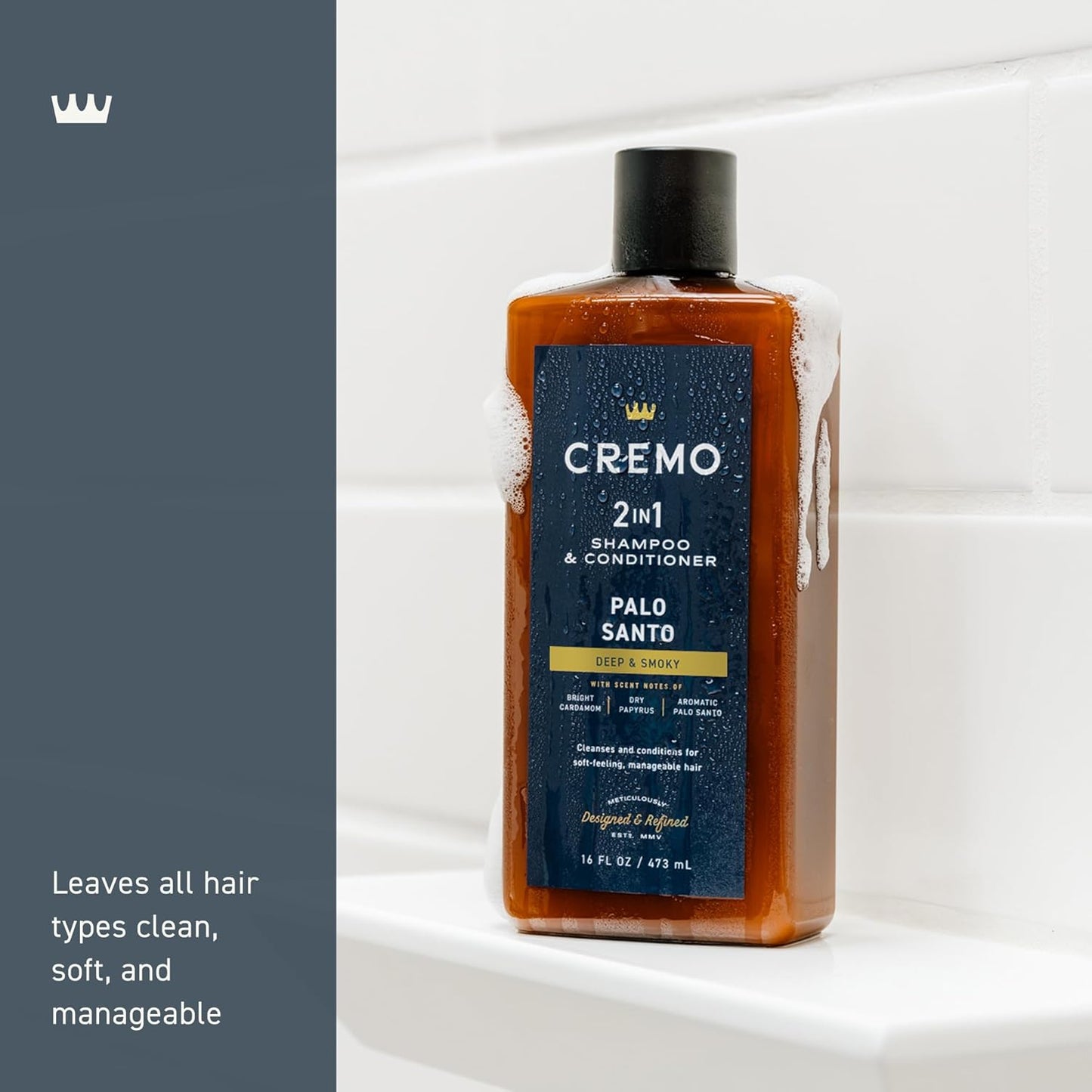 Cremo Palo Santo 2-in-1 Shampoo & Conditioner – Barber Grade Hydrating Cleanse with Cardamom, Papyrus & Palo Santo – 16 fl oz