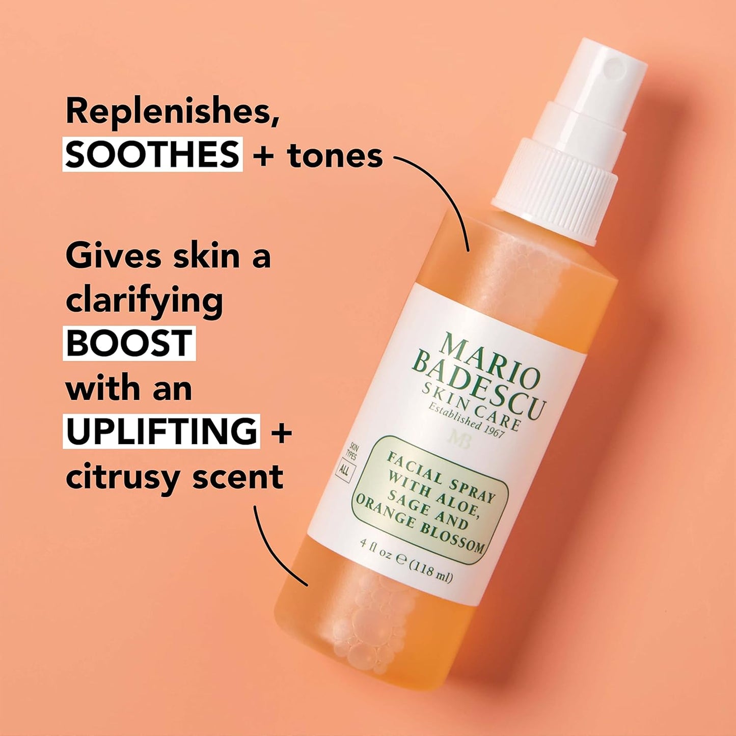 Mario Badescu Facial Spray with Aloe, Sage & Orange Blossom – Hydrating & Refreshing Face Mist for All Skin Types – 4 fl oz