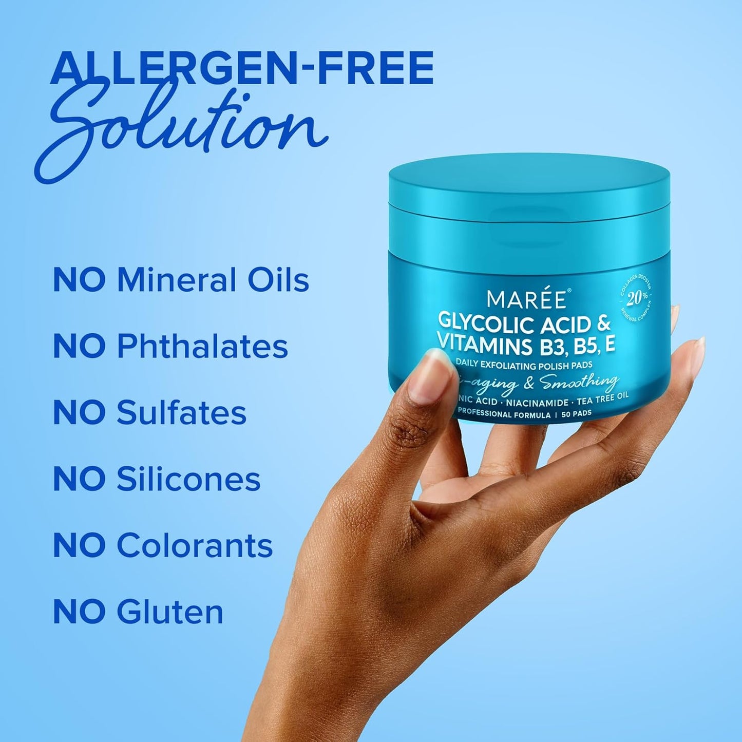 MAREE Glycolic Acid Exfoliating Toner Pads – 50 Count | Deep Pore Cleansing, Anti-Aging, Brightening & Hydrating Facial Peel with Salicylic Acid, Hyaluronic Acid, Tea Tree & Vitamins