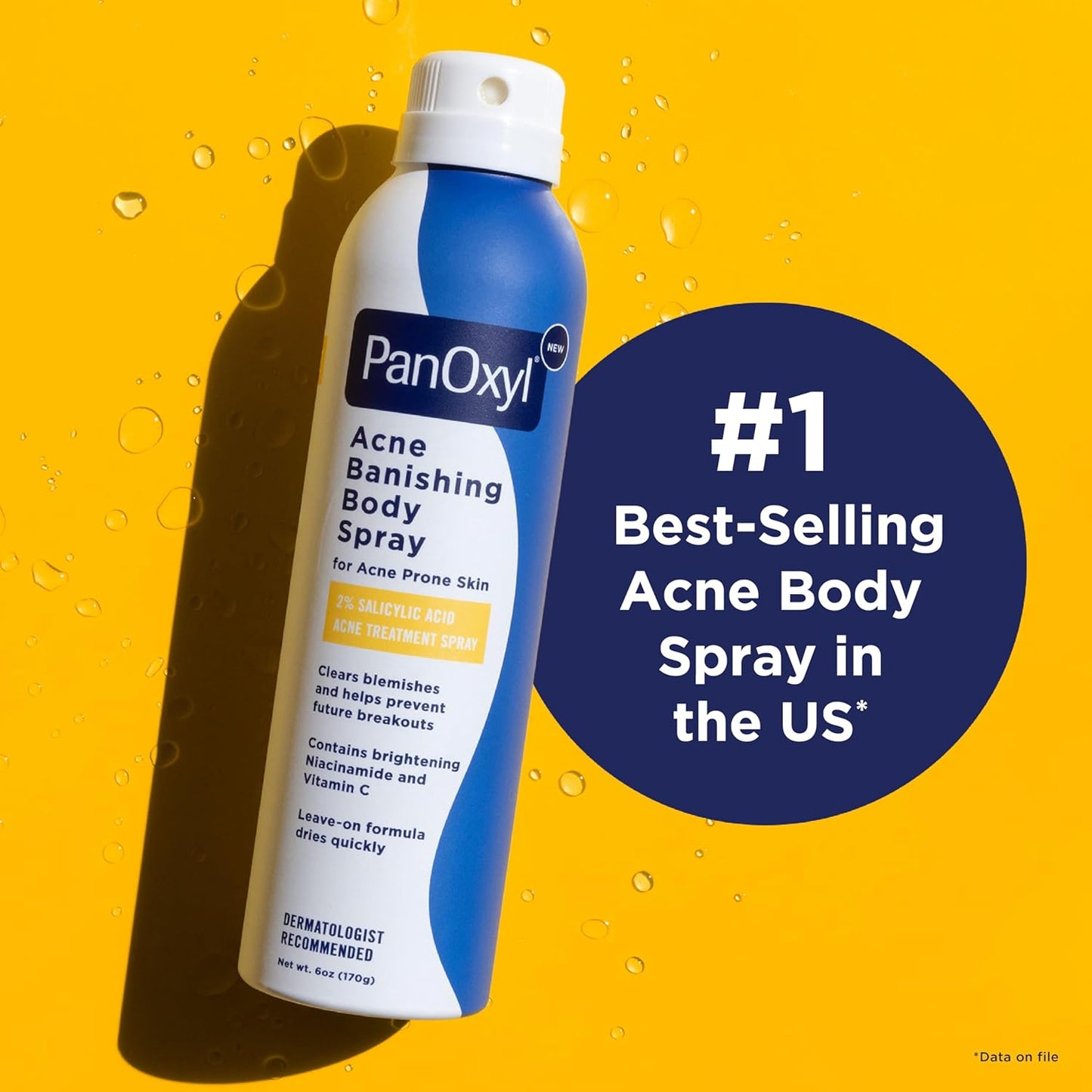 PanOxyl Acne Banishing Body Spray with 2% Salicylic Acid | 360° Nozzle, Niacinamide & Vitamin C, 6 Oz