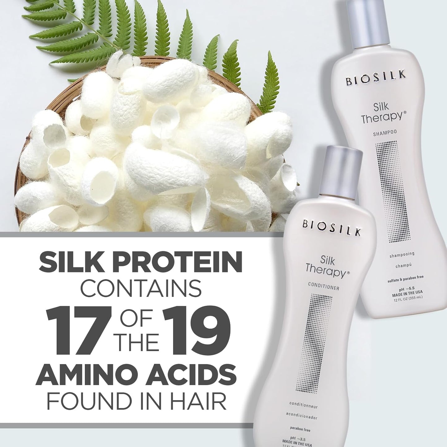 BioSilk Silk Therapy Shampoo & Conditioner Duo – Shine, Moisture & Repair (12oz, Pack of 2)