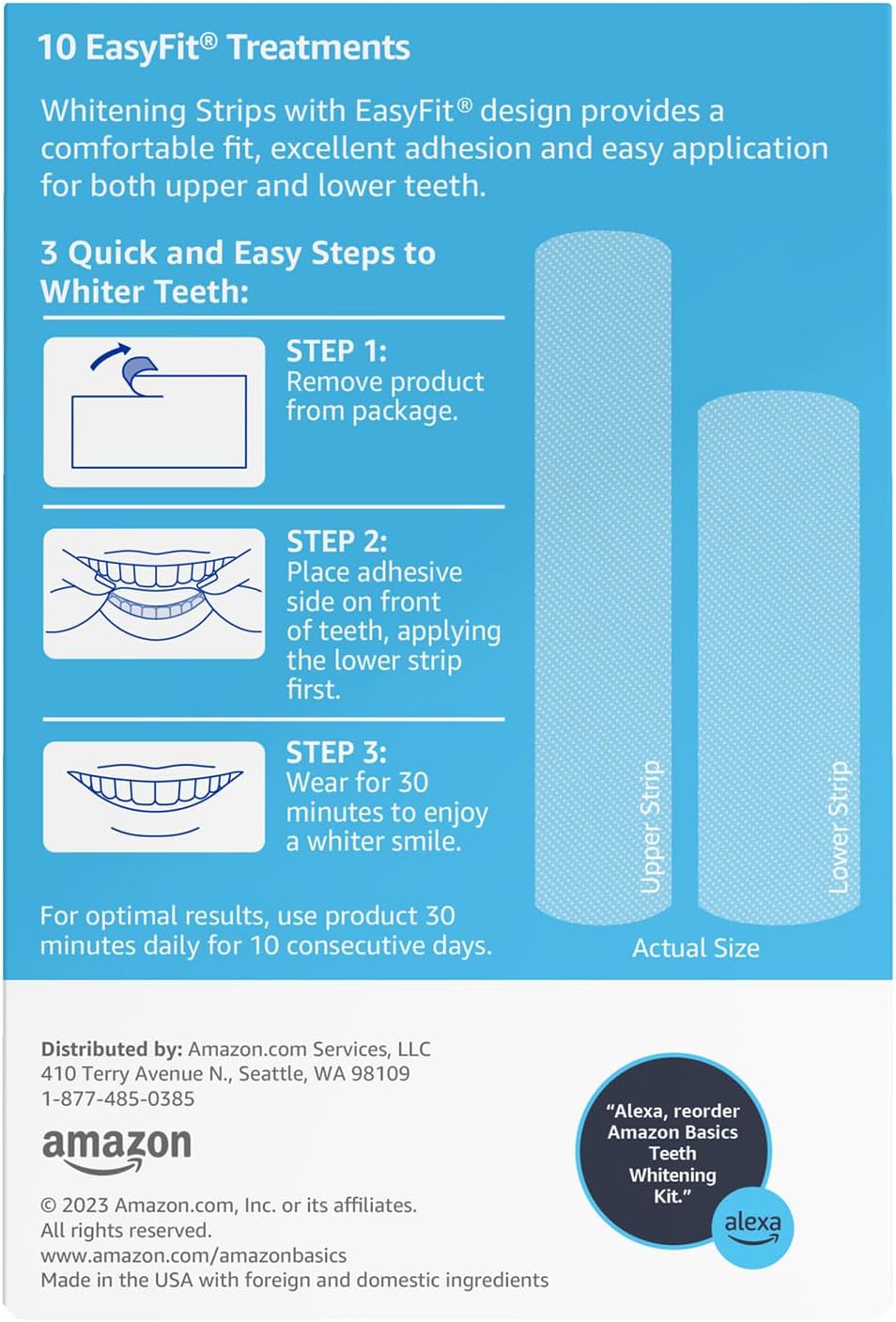 Amazon Basics 10-Day Teeth Whitening Strips Kit – Enamel-Safe, No-Slip, Easy 30-Min Whitening (20 Strips)