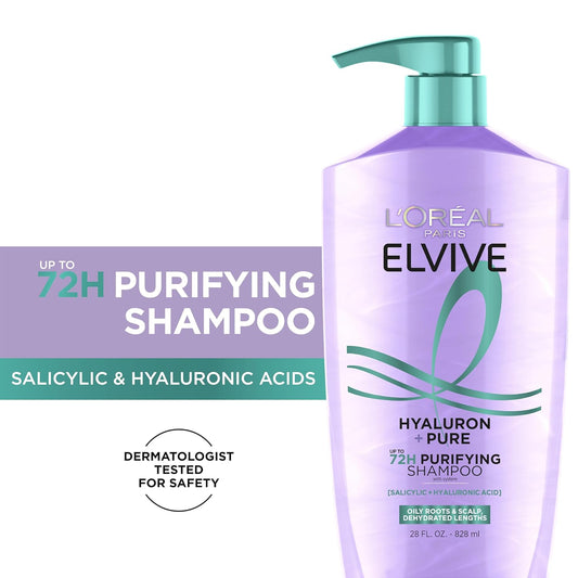 L'Oreal Paris Elvive Hyaluron + Pure Shampoo & Conditioner Set | Clarifying & Hydrating Care with Salicylic Acid & Hyaluronic Acid | For Oily Hair | 1 Kit
