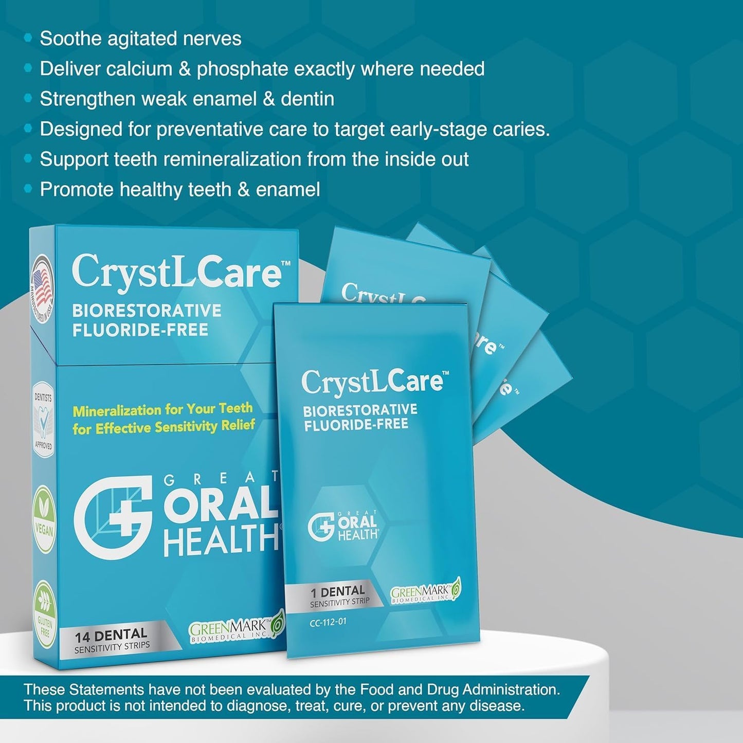 CrystLCare Tooth Sensitivity Relief Strips – Rapid & Long-Lasting Enamel Repair with Hydroxyapatite (14 Count)