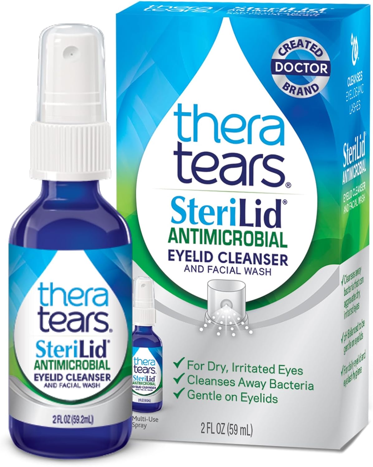 TheraTears SteriLid Antimicrobial Eyelid Cleanser & Face Wash – Hypochlorous Acid Spray for Eye Care, Gentle & Ophthalmologist Created, 2 fl. oz.