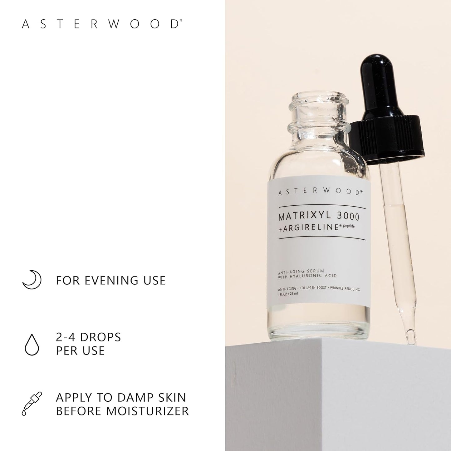 Asterwood Matrixyl 3000 + Argireline Serum with Hyaluronic Acid – Anti-Aging, Hydrating & Wrinkle Repair Peptide Serum (1 fl oz)