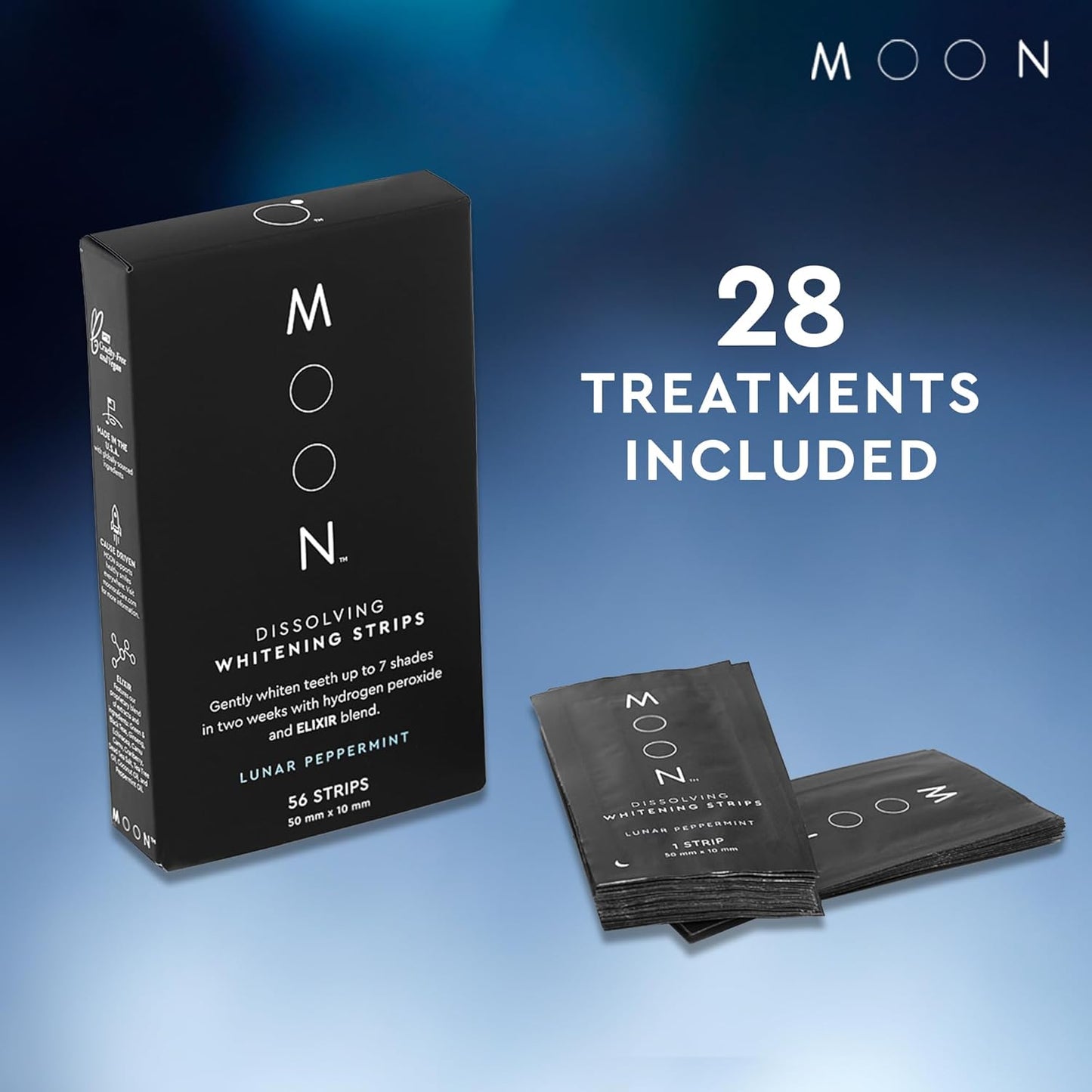 MOON Dissolving Teeth Whitening Strips – 56 Ct | Vegan, Enamel-Safe, Essential Oils Infused, No-Rinse Whitening Kit for Sensitive Teeth & Travel Oral Care