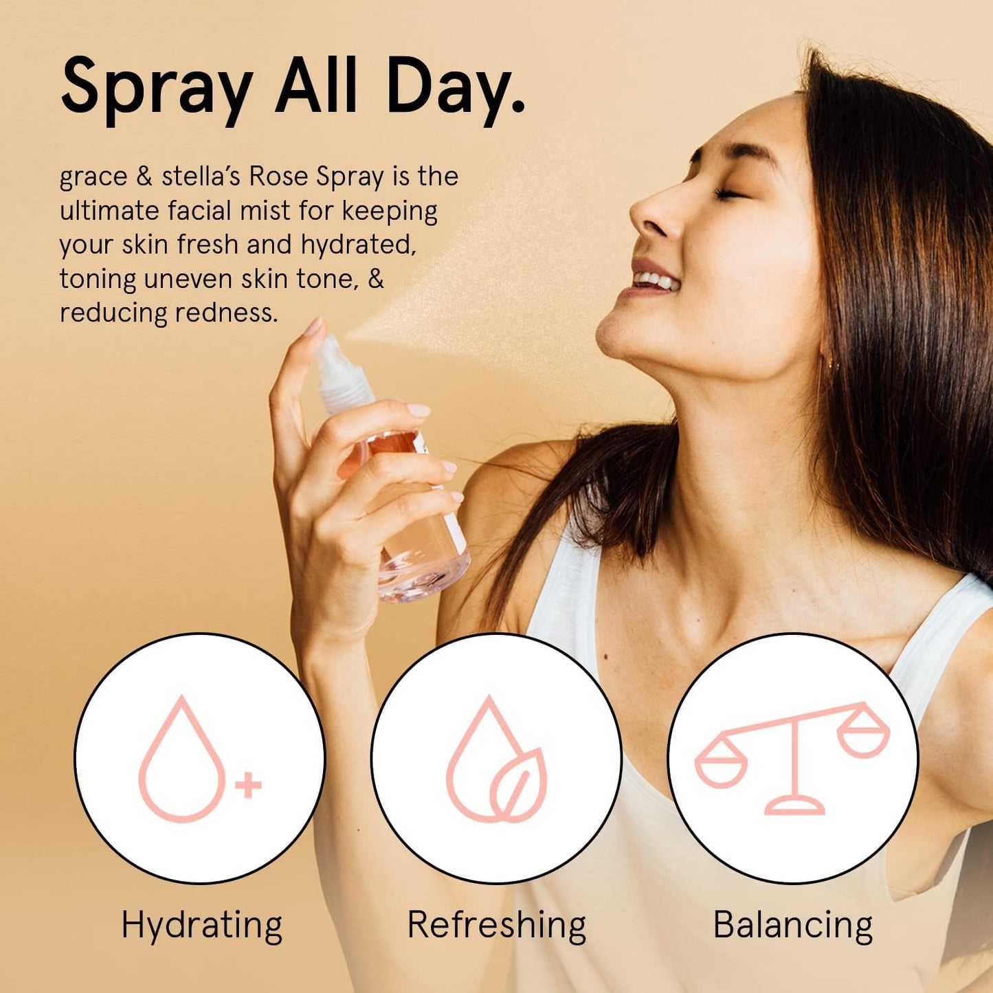 Grace & Stella Rose Water Facial Spray – Award-Winning Hydrating Rose Mist with Hyaluronic Acid for Radiance, Redness & Oil Control – Vegan Toner & Makeup Setting Spray – 240ml