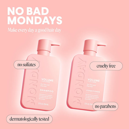 MONDAY Haircare Volume Shampoo & Conditioner Set – For Thin, Fine & Oily Hair – With Coconut Oil, Ginger Extract & Vitamin E – 12 fl oz Each, 2 Pack