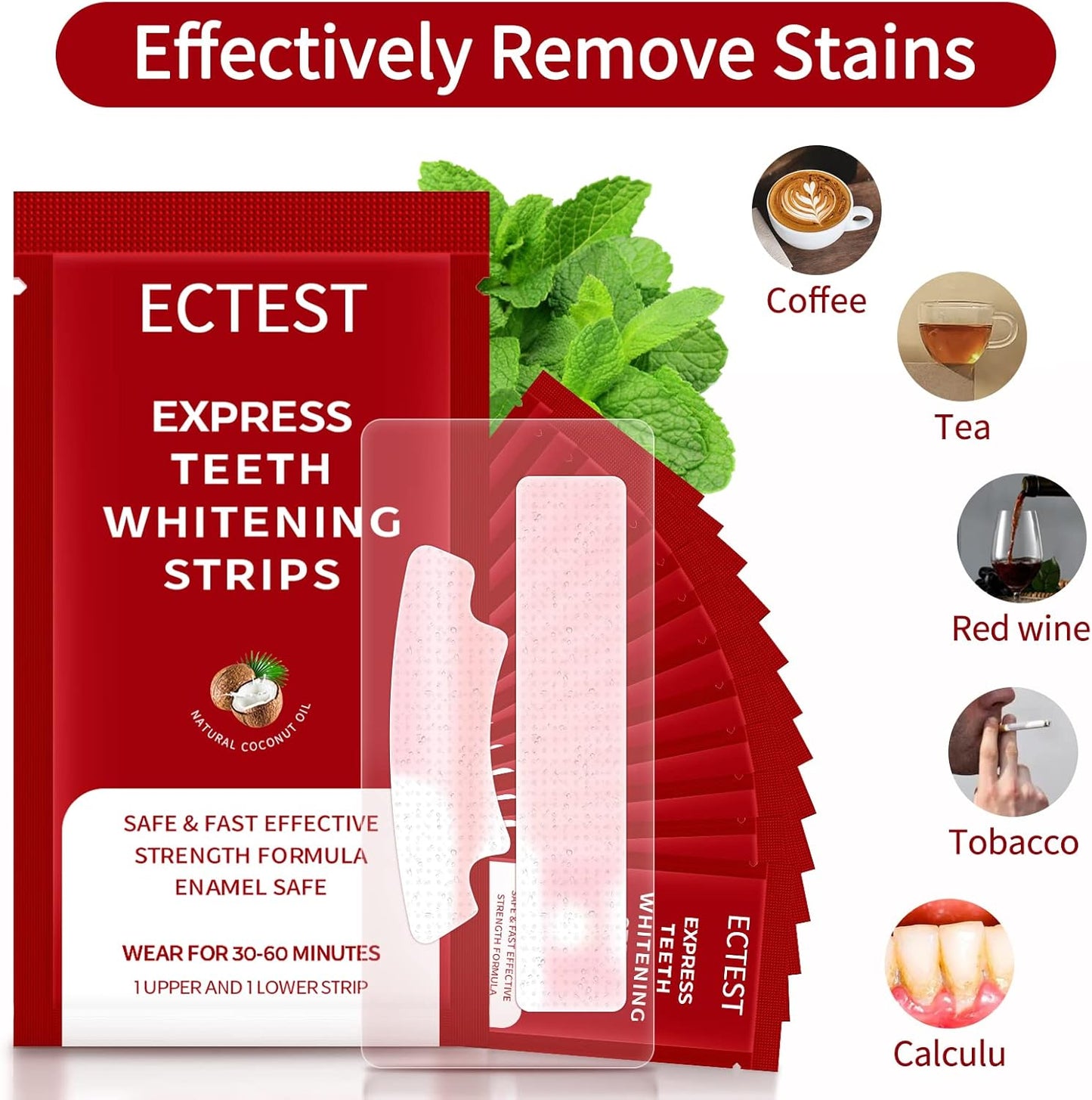 ECTEST Teeth Whitening Strips for Sensitive Teeth – Professional Coconut Flavor Whitening Kit, 14-Day Treatment (28 Strips)