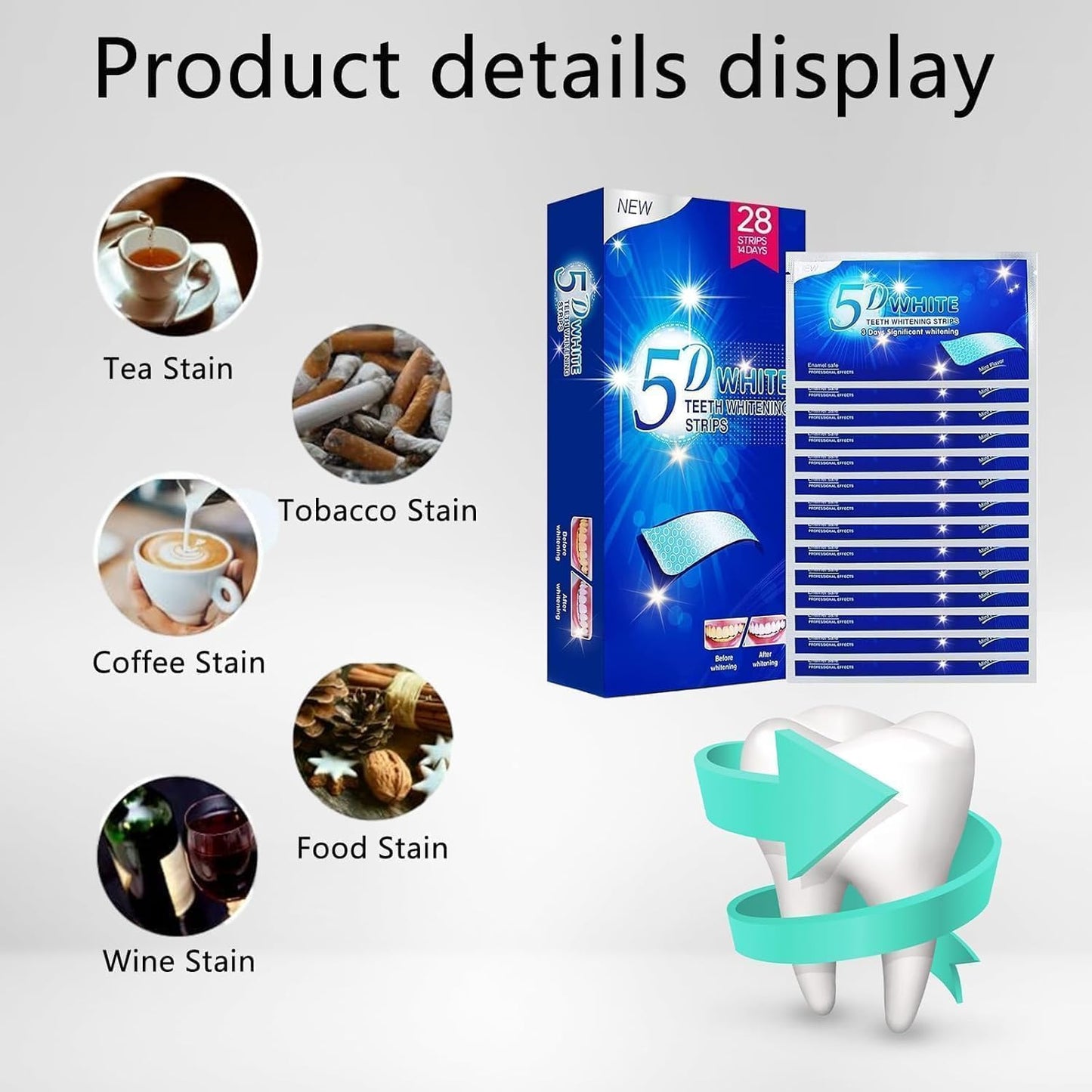 LuxuryGlow 5D Teeth Whitening Strips – 14-Pack At-Home Kit for Coffee, Wine & Smoking Stain Removal