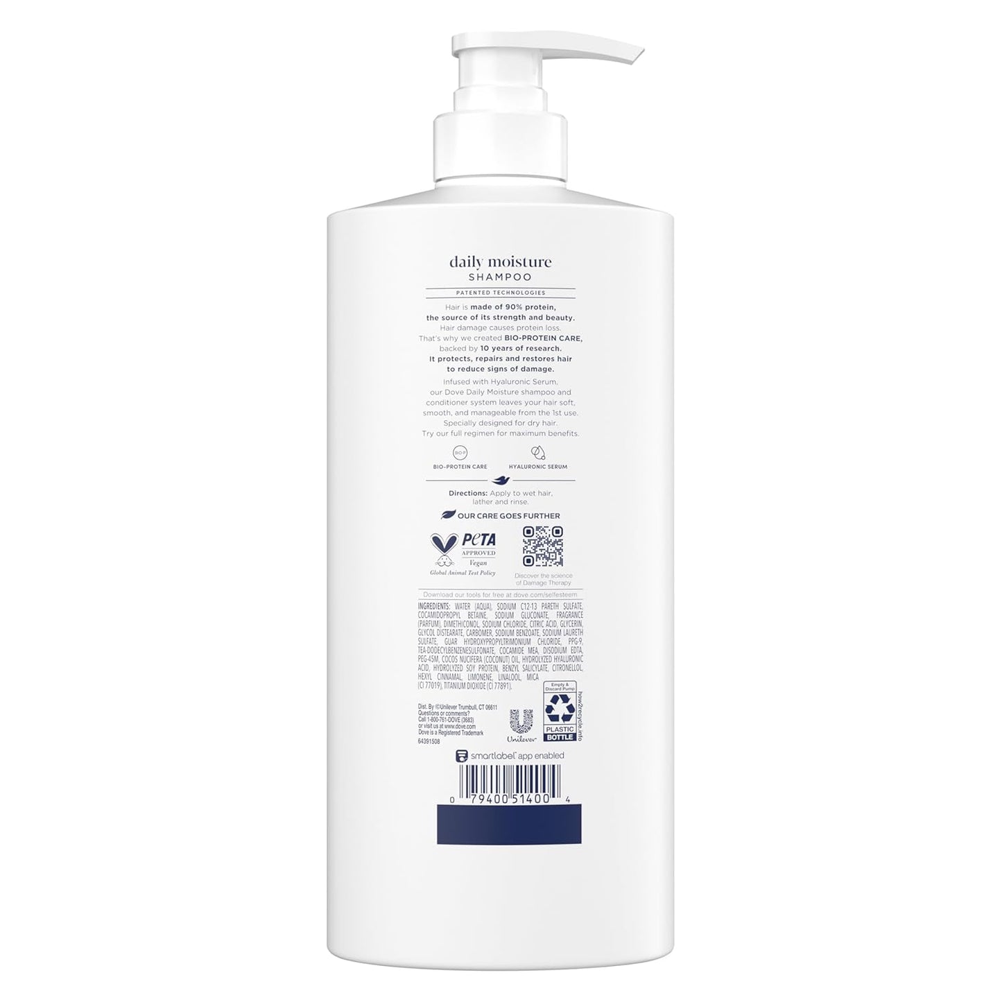Dove Daily Moisture Shampoo | Damage Therapy for Dry Hair | With Bio-Protein Care & Hyaluronic Serum | 28 fl oz