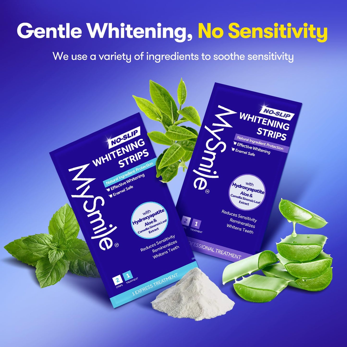 MySmile Teeth Whitening Strips 14 Treatments Kit, Hydroxyapatite-Infuse White Strips, Non-Sensitive Teeth Whitening with Soothing Natural Ingredients, Enamel-Safe, Residue-Free, Non-Slip(28 Count)
