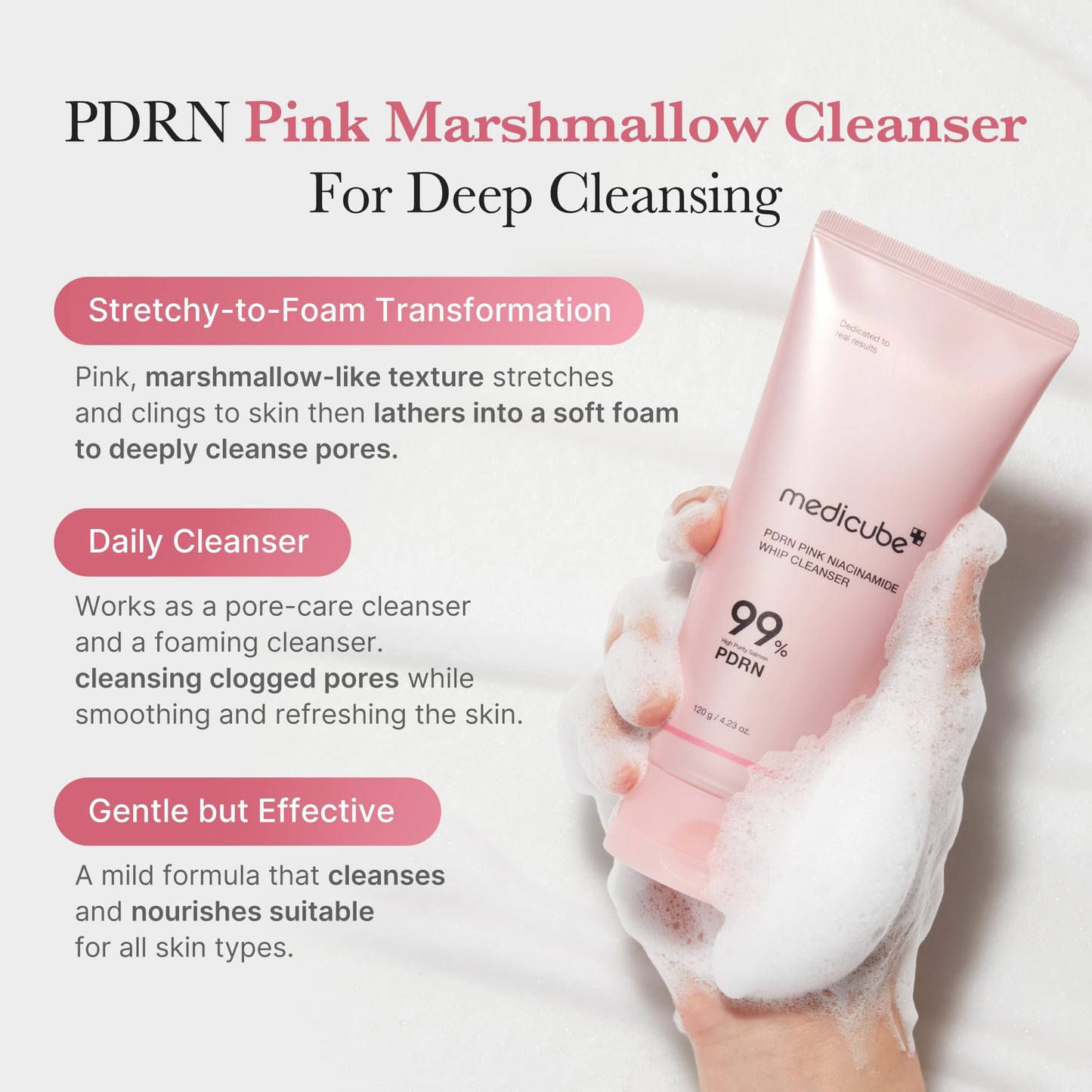Medicube PDRN Marshmallow Whip Cleanser – Korean Hydrating Foam Face Wash with Niacinamide & Hyaluronic Acid for Pore Care, Uneven Skin Tone & Radiant Glow (143g)