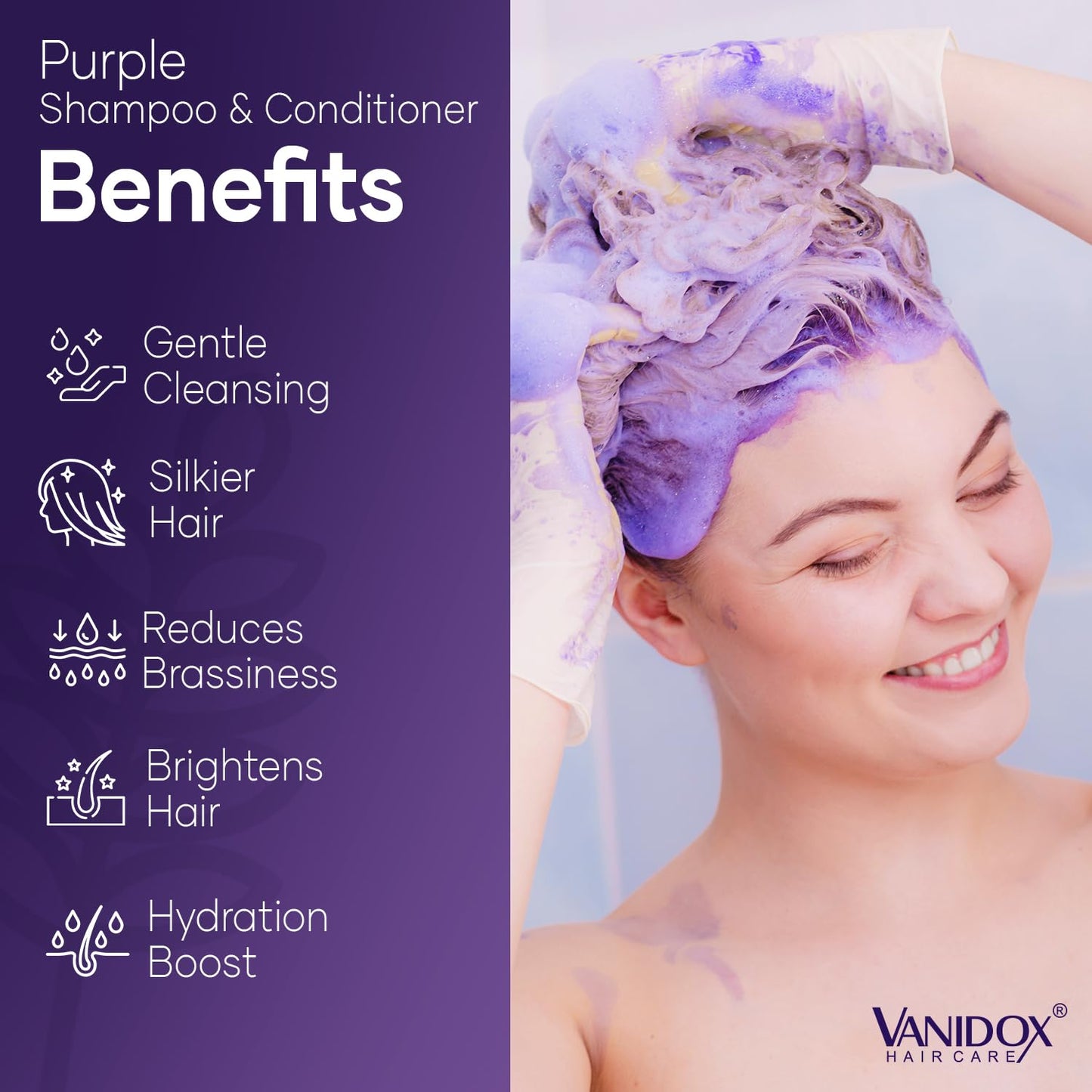 VANIDOX Purple Shampoo & Conditioner Set | Sulfate-Free Brass Toning for Grey & Silver Hair | Moisturizing, Shine-Boosting & Color-Safe (16 fl oz x 2)