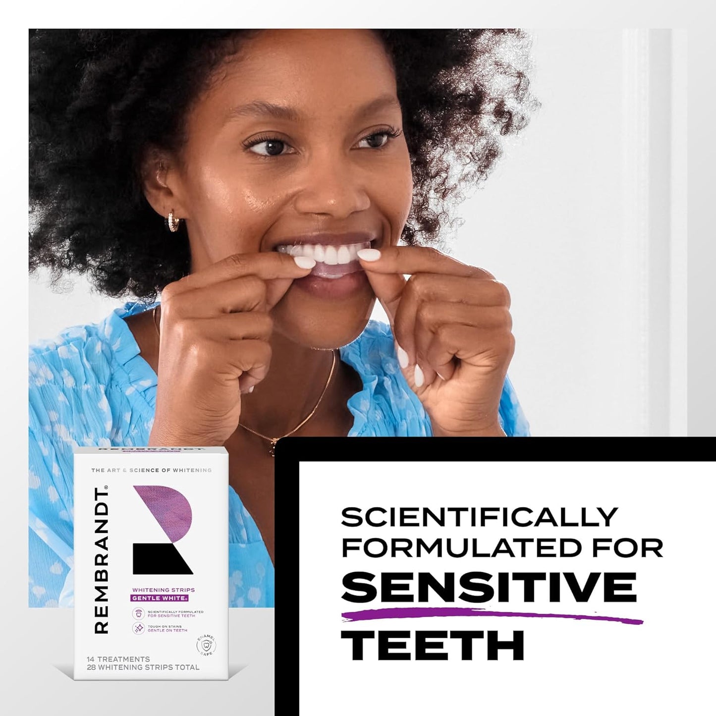 Rembrandt Gentle White Teeth Whitening Strips | 28 Strips, Enamel-Safe & Sensitive Teeth Care