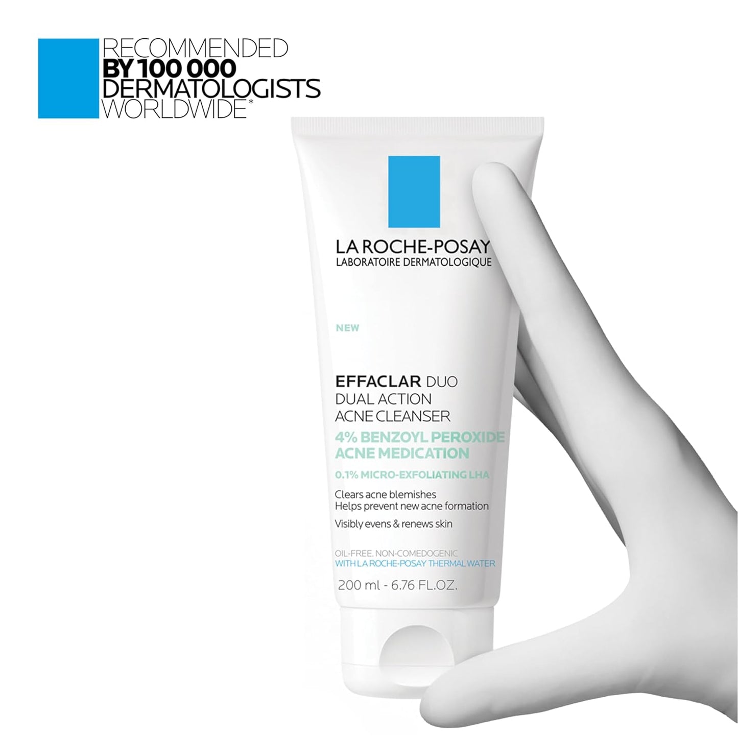 La Roche-Posay Effaclar Dual Acne Face Wash with 4% Benzoyl Peroxide & LHA, 6.76oz