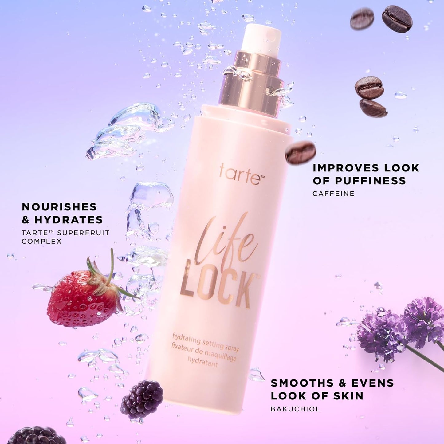 tarte Life Lock Hydrating Setting Spray – Makeup Setting Mist with Caffeine to Energize, Reduce Puffiness & Lock Makeup – Lightweight Formula for All Skin Types