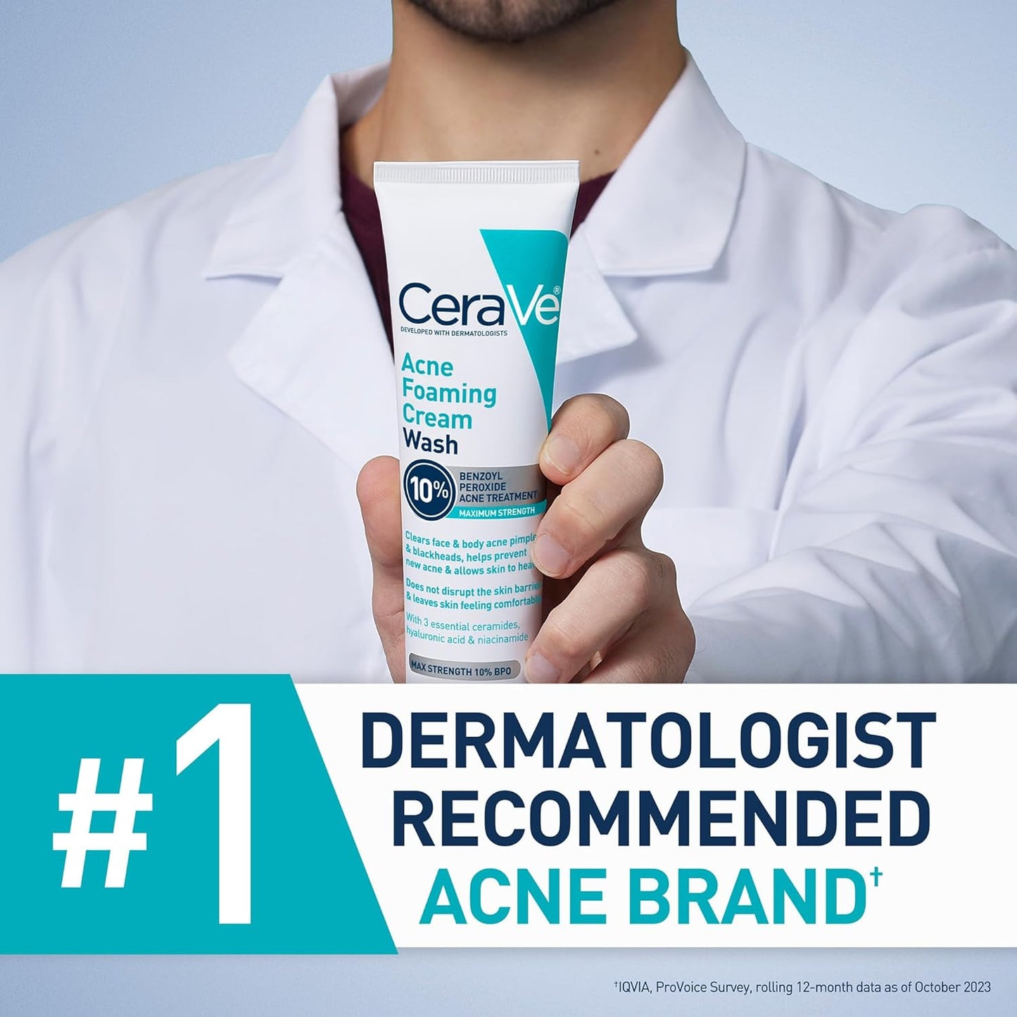 CeraVe Acne Foaming Cream Wash with 10% Benzoyl Peroxide & Niacinamide – 5oz