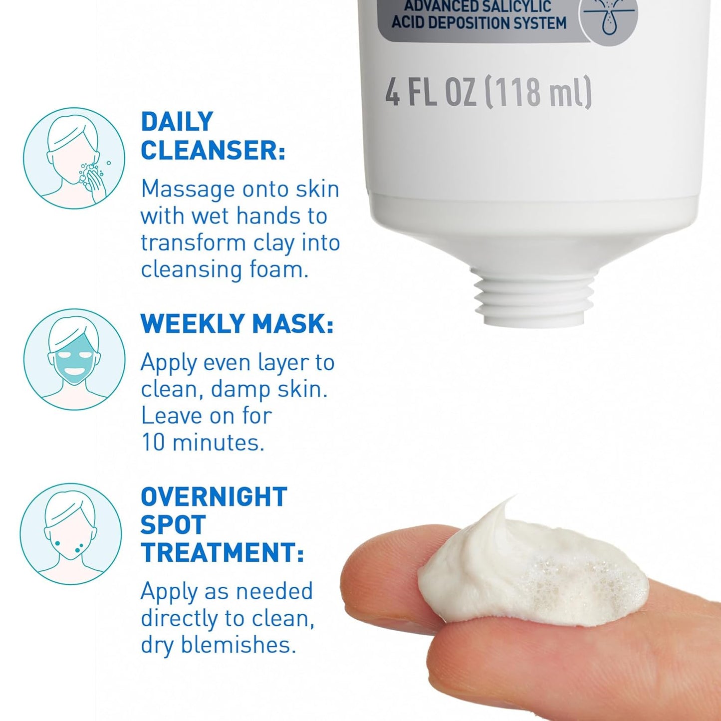 Limpiador facial para el acné CeraVe Clay-To-Foam con ácido salicílico y arcilla de caolín – 113 ml