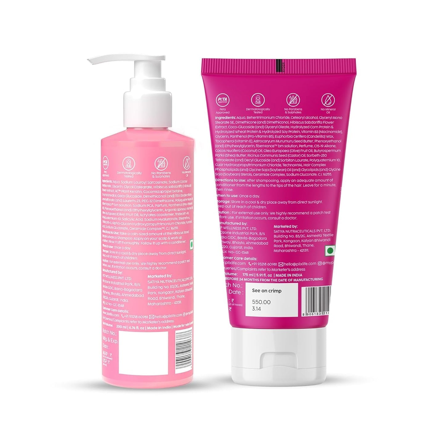 PLI'X Hibiscus Bond Repair Shampoo & Conditioner Set | FiberHance™ + TechnoHYAL Complex for Stronger, Hydrated, Frizz-Free Hair