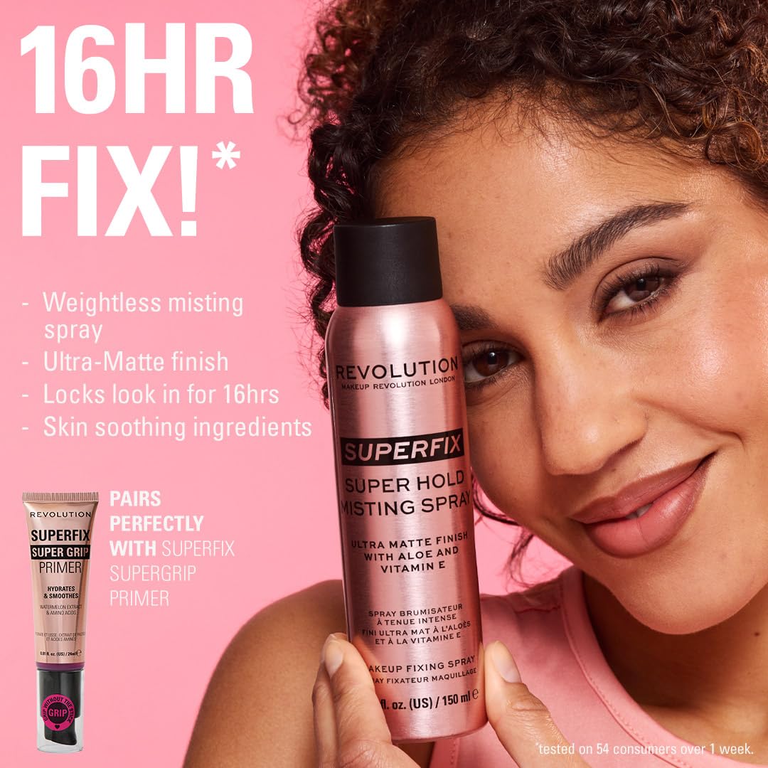 Revolution Superfix Makeup Setting Spray – Ultra-Matte, Long-Lasting Mist with Aloe & Vitamin E – Shine-Free, Vegan, Lightweight Fixer 5.07 fl oz