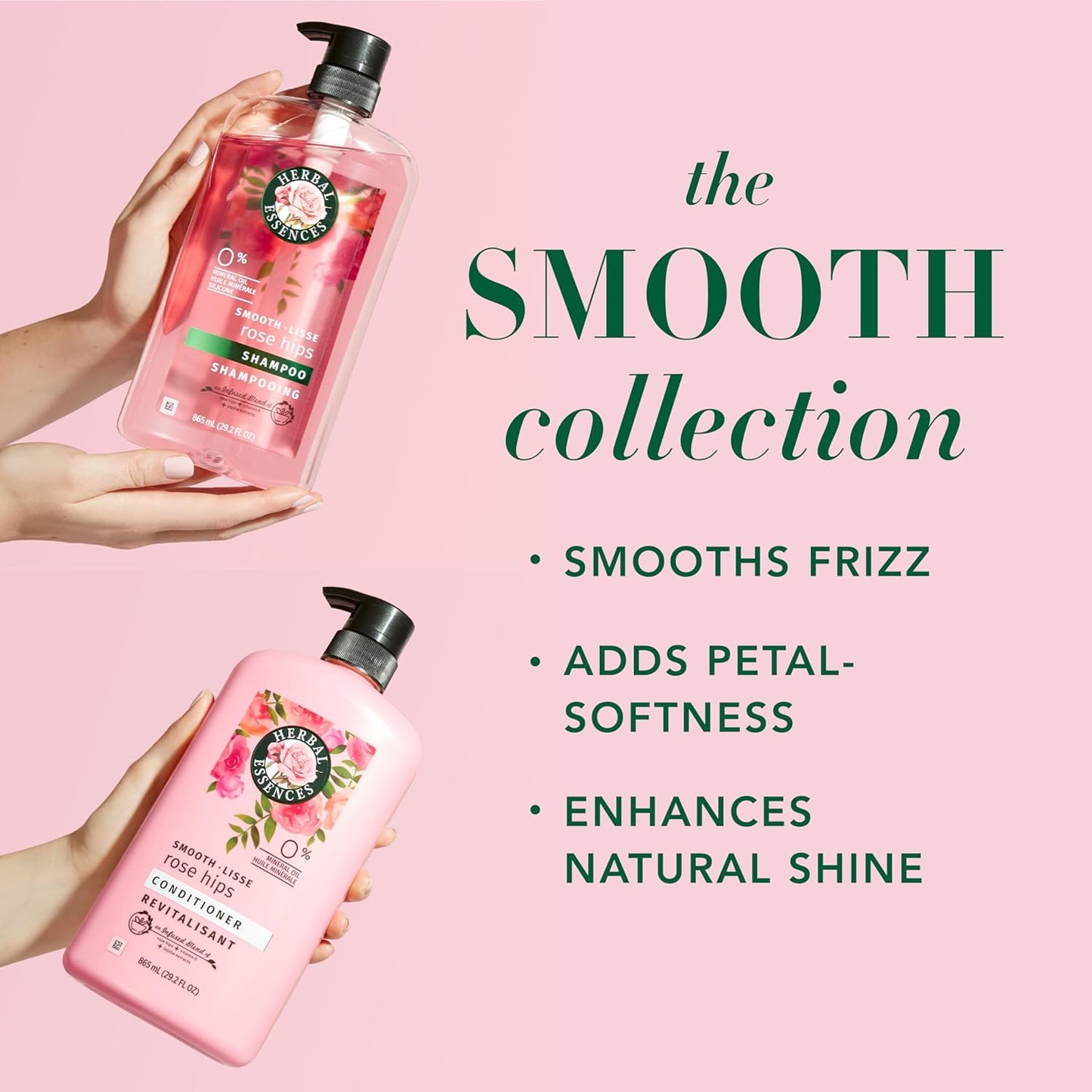Herbal Essences Smooth Collection Shampoo & Conditioner Set with Rose Hips & Vitamin E – Paraben-Free, Color-Safe, Shine & Frizz Control (29.2 fl oz each, 2-Pack)