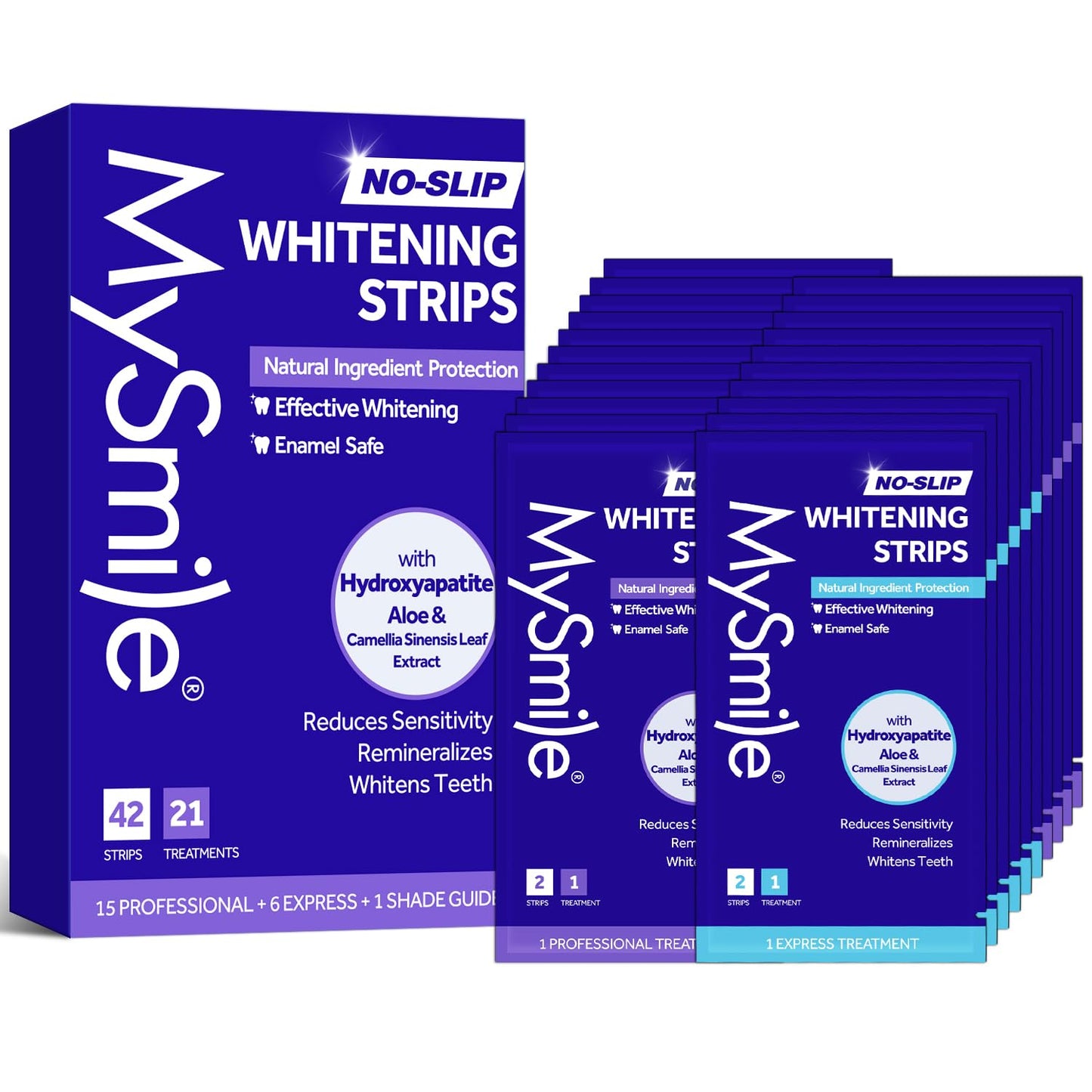 MySmile Teeth Whitening Strips 14 Treatments Kit, Hydroxyapatite-Infuse White Strips, Non-Sensitive Teeth Whitening with Soothing Natural Ingredients, Enamel-Safe, Residue-Free, Non-Slip(28 Count)